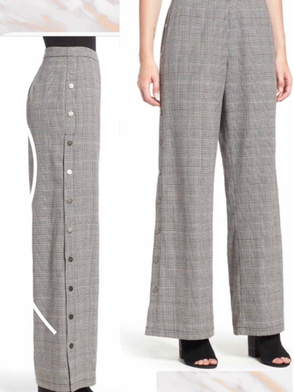 Lush Gray Plaid Straight-Leg Button-Trim Pants - Picture 1 of 6